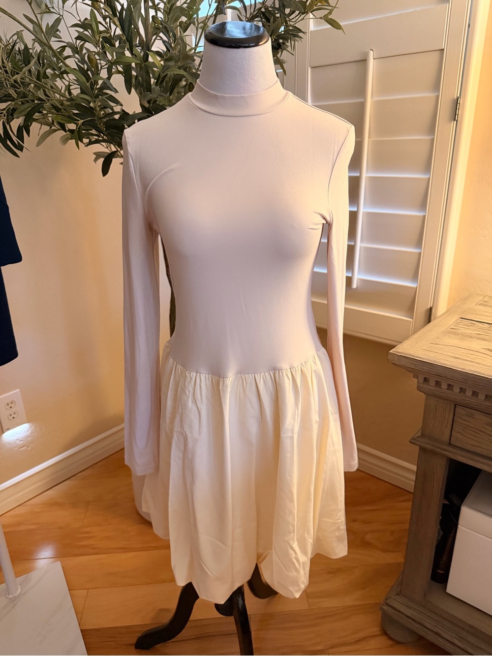 SHEIN Cream Long Sleeve Mock Neck Mini Dress